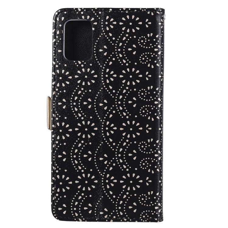 Custodia in Pelle Tascabile Con Cerniera Fiore in Pizzo Per Samsung Galaxy A51 - Nero