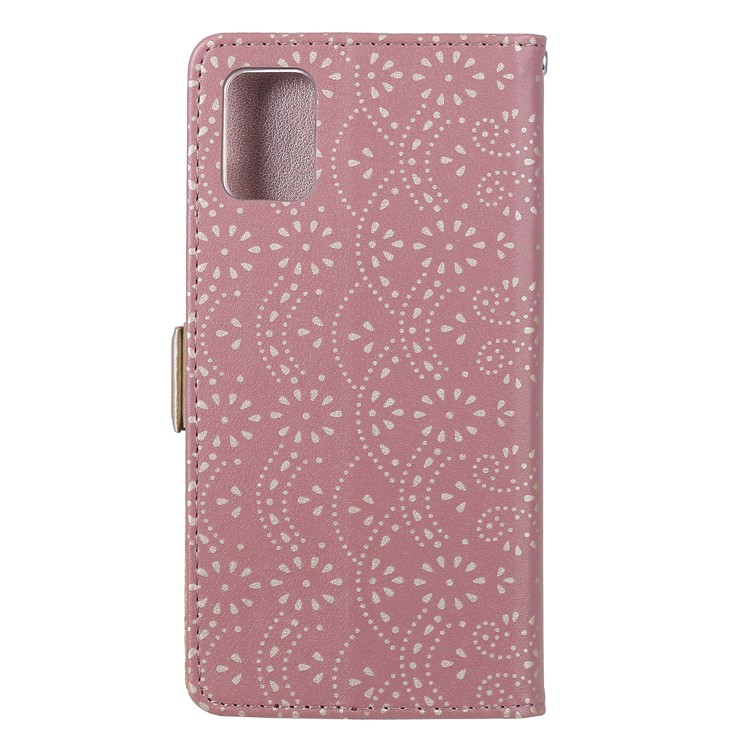 Lace Flower Pattern Zipper Pocket Wallet Leather Stand Case for Samsung Galaxy A51 - Pink-2
