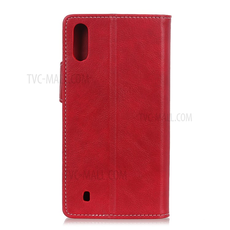 S-shape Surface PU Leather Phone Case for Samsung Galaxy A01 - Red-10