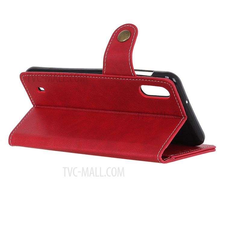 S-shape Surface PU Leather Phone Case for Samsung Galaxy A01 - Red-11