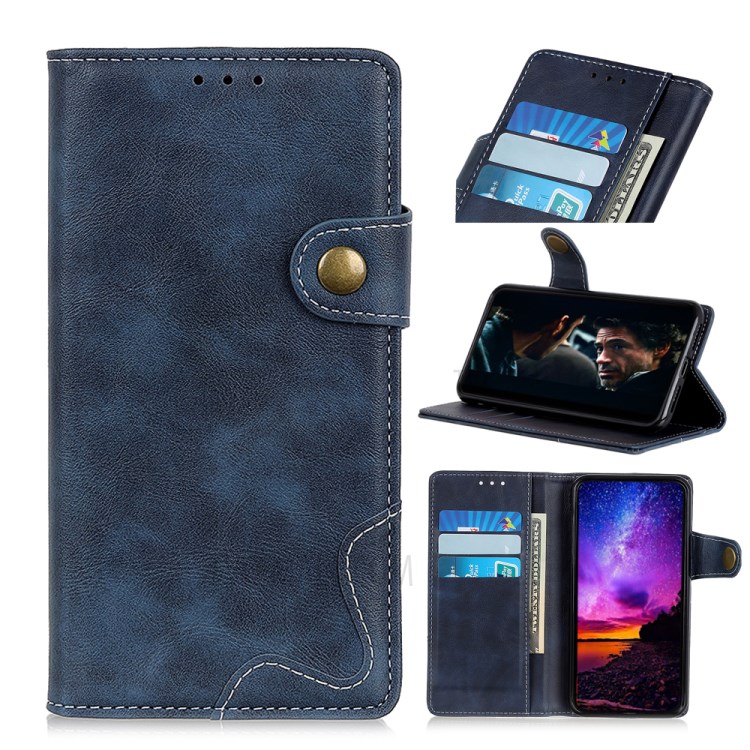 S-shape Surface PU Leather Phone Case for Samsung Galaxy A01 - Blue-1