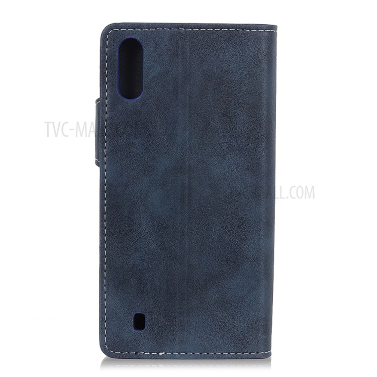 S-shape Surface PU Leather Phone Case for Samsung Galaxy A01 - Blue-10
