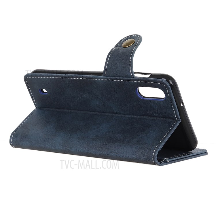 S-shape Surface PU Leather Phone Case for Samsung Galaxy A01 - Blue-11