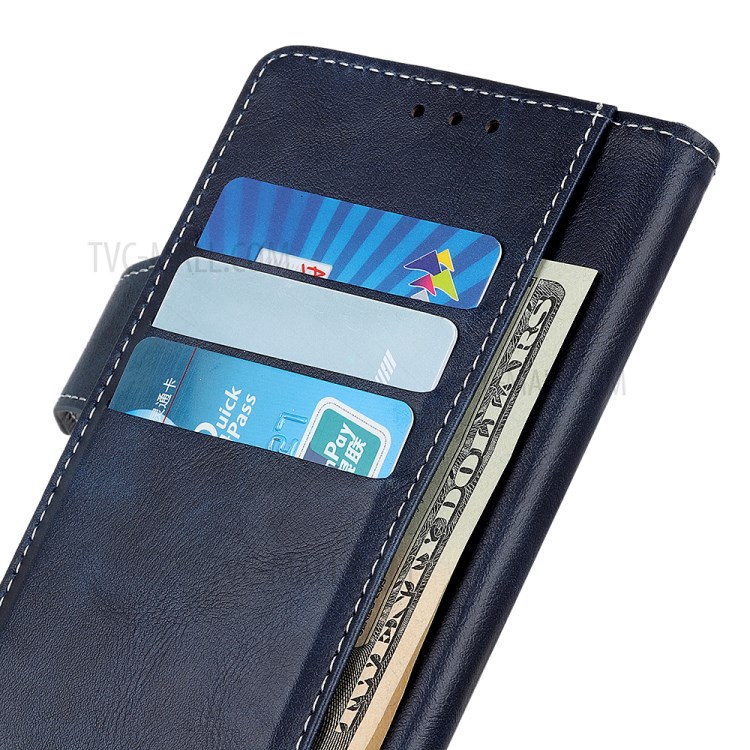 S-shape Surface PU Leather Phone Case for Samsung Galaxy A01 - Blue-7