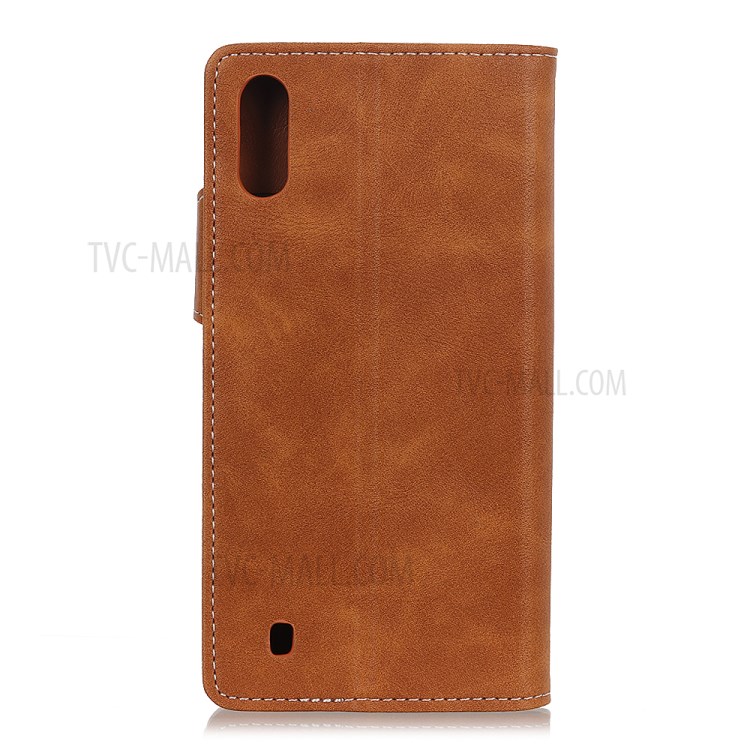 S-shape Surface PU Leather Phone Case for Samsung Galaxy A01 - Brown-10