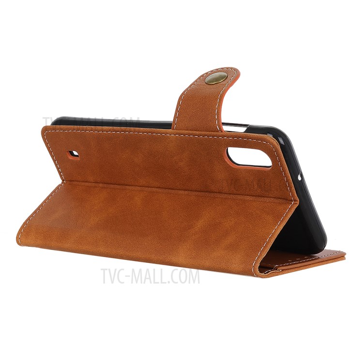 S-shape Surface PU Leather Phone Case for Samsung Galaxy A01 - Brown-11