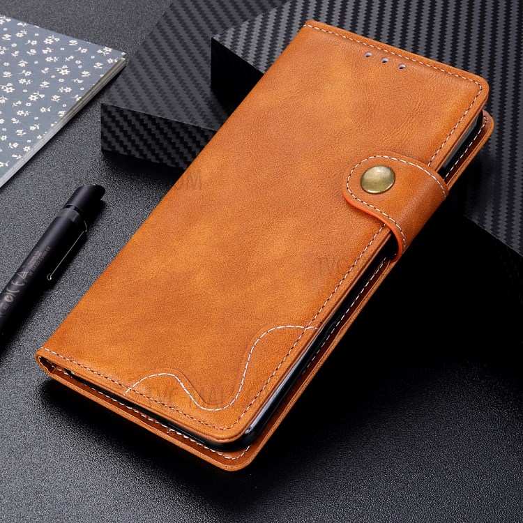 S-shape Surface PU Leather Phone Case for Samsung Galaxy A01 - Brown-12