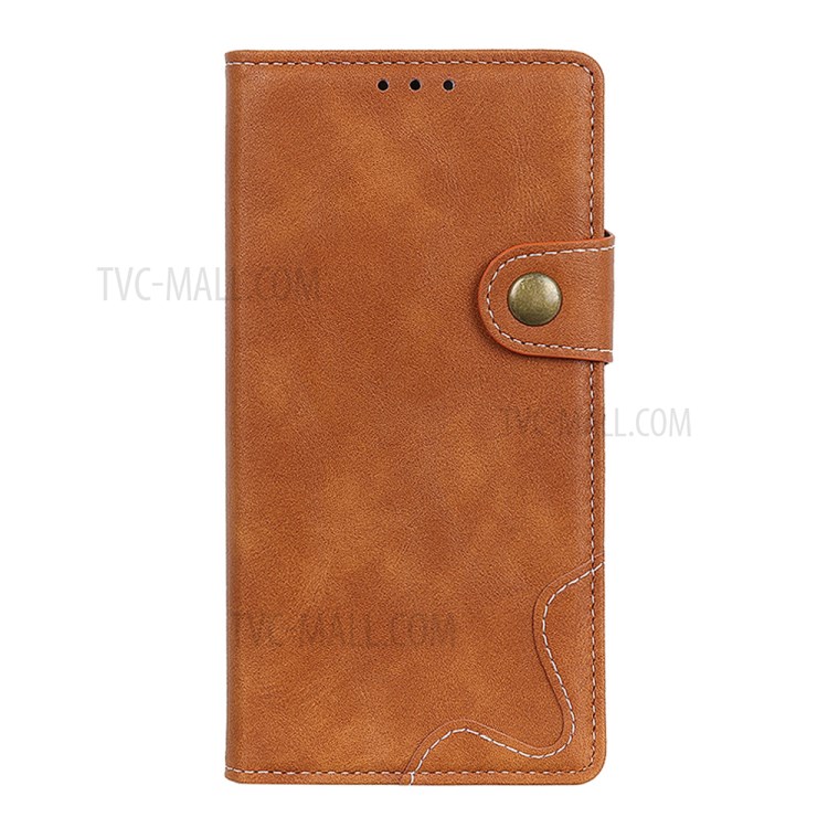 S-shape Surface PU Leather Phone Case for Samsung Galaxy A01 - Brown-2