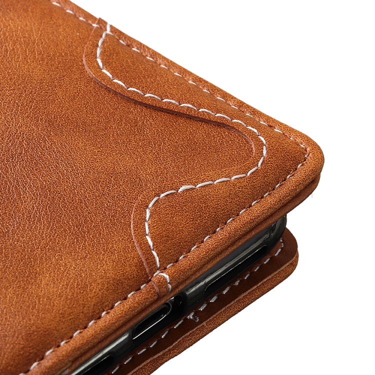 S-shape Surface PU Leather Phone Case for Samsung Galaxy A01 - Brown-4