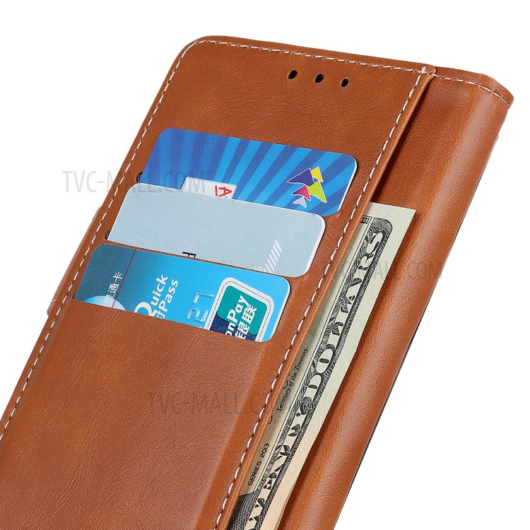 S-shape Surface PU Leather Phone Case for Samsung Galaxy A01 - Brown-7