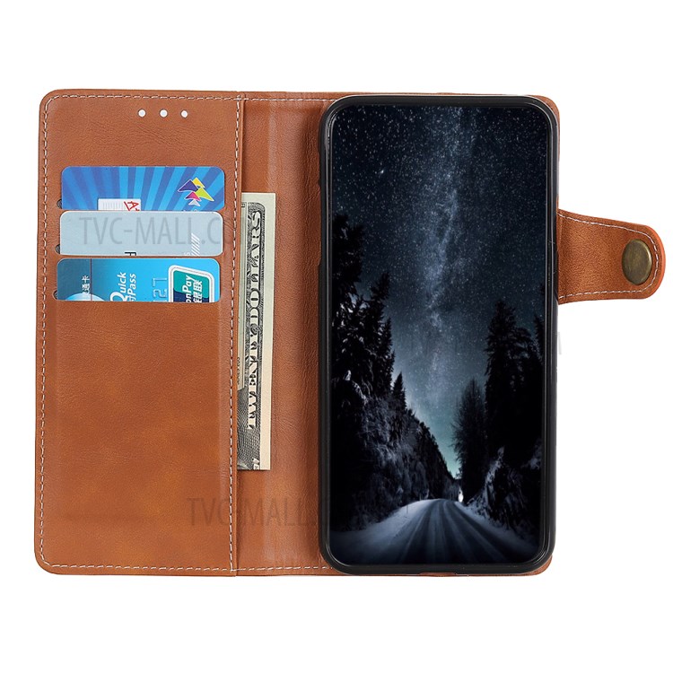 S-shape Surface PU Leather Phone Case for Samsung Galaxy A01 - Brown-9