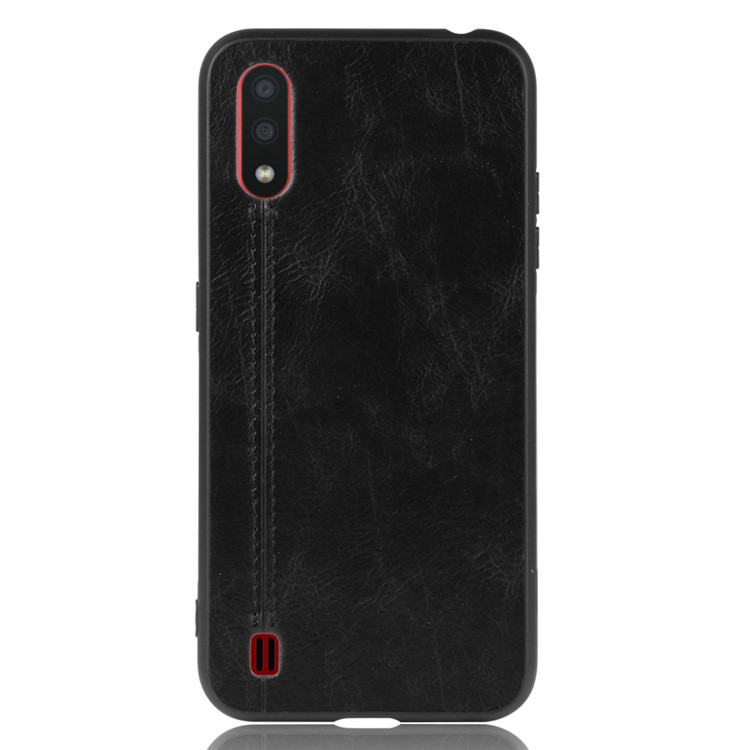 PU Leather Coated PC + TPU Casing for Samsung Galaxy A01 - Black-3