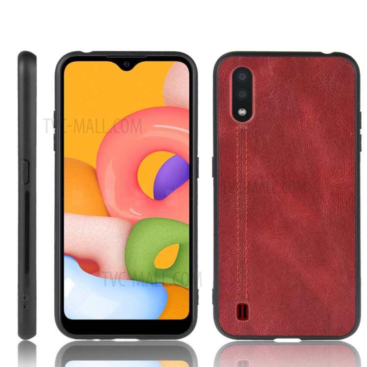PU Leather Coated PC + TPU Casing for Samsung Galaxy A01 - Red-1