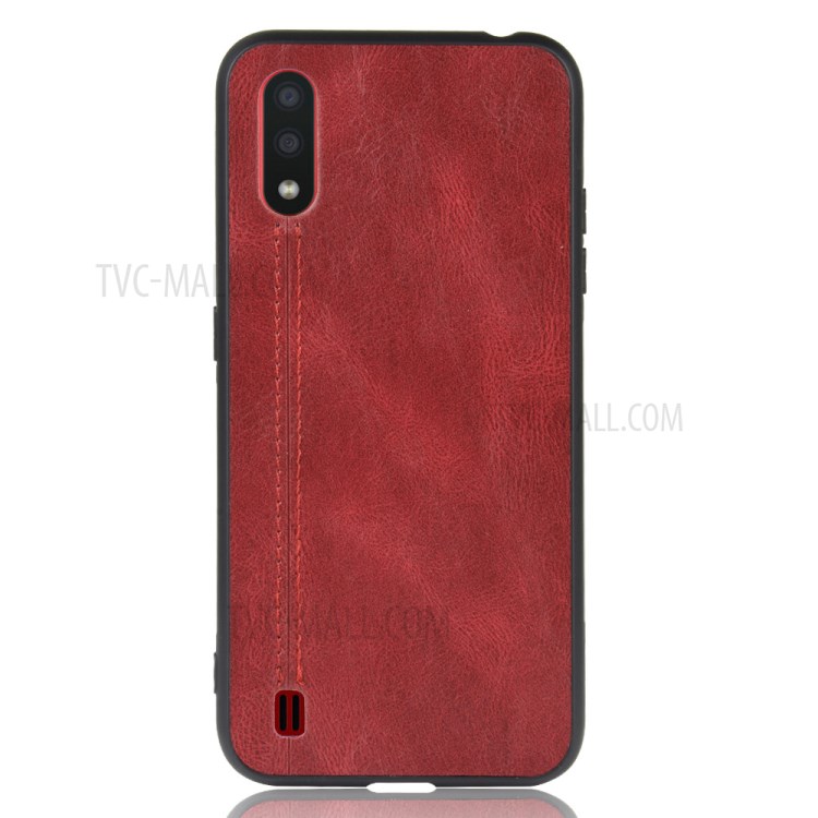 PU Leather Coated PC + TPU Casing for Samsung Galaxy A01 - Red-3