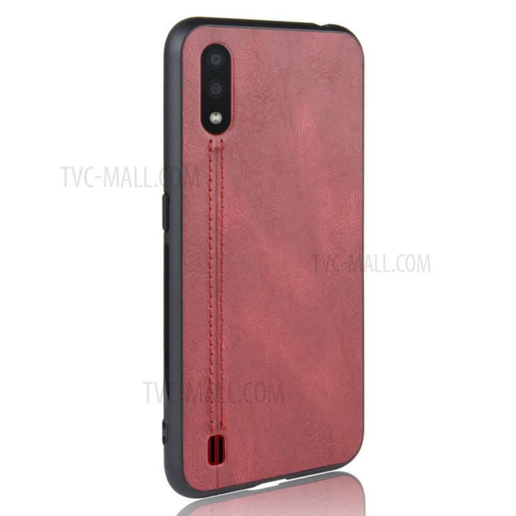 PU Leather Coated PC + TPU Casing for Samsung Galaxy A01 - Red-4