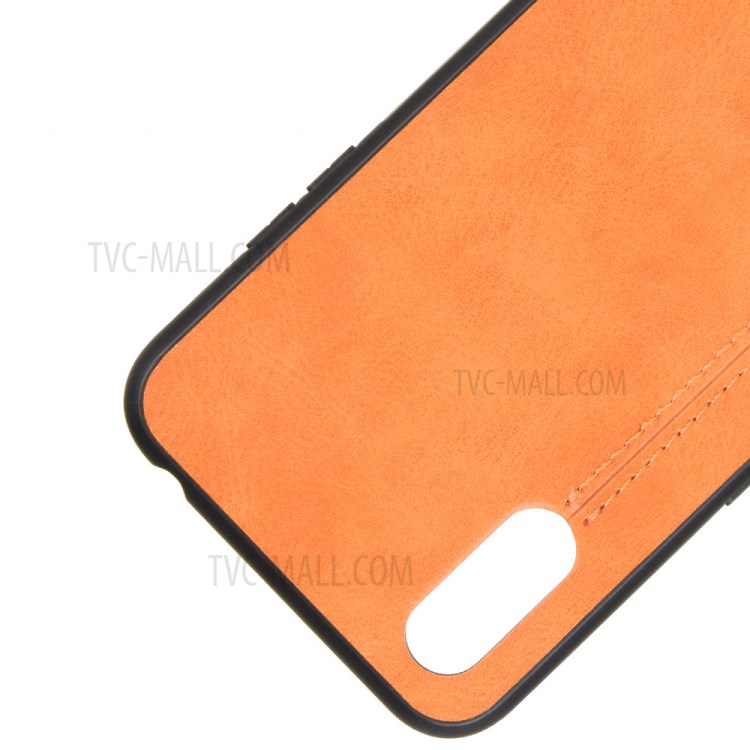 PU Leather Coated PC + TPU Casing for Samsung Galaxy A01 - Brown-2