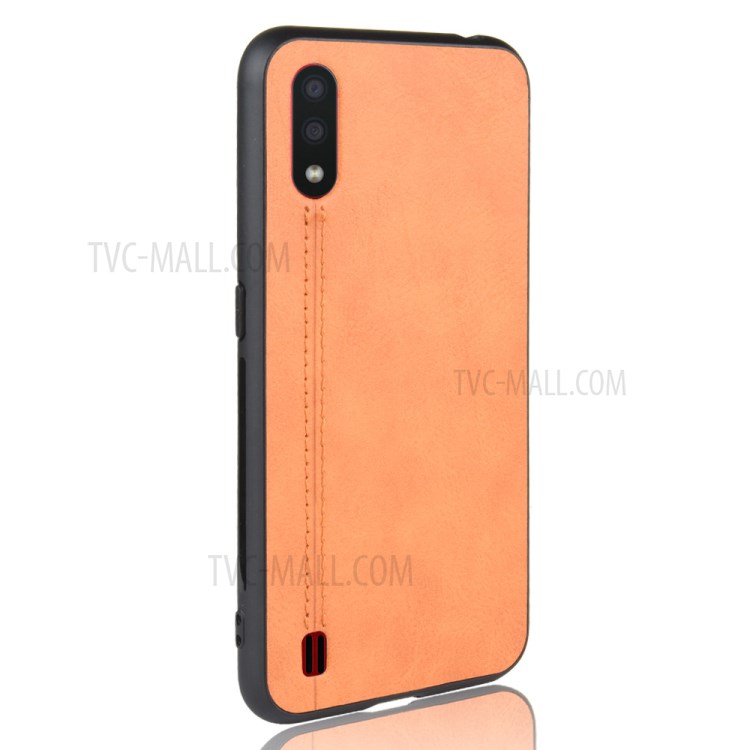 PU Leather Coated PC + TPU Casing for Samsung Galaxy A01 - Brown-4