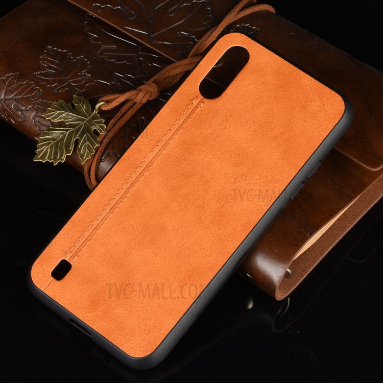 PU Leather Coated PC + TPU Casing for Samsung Galaxy A01 - Brown-6