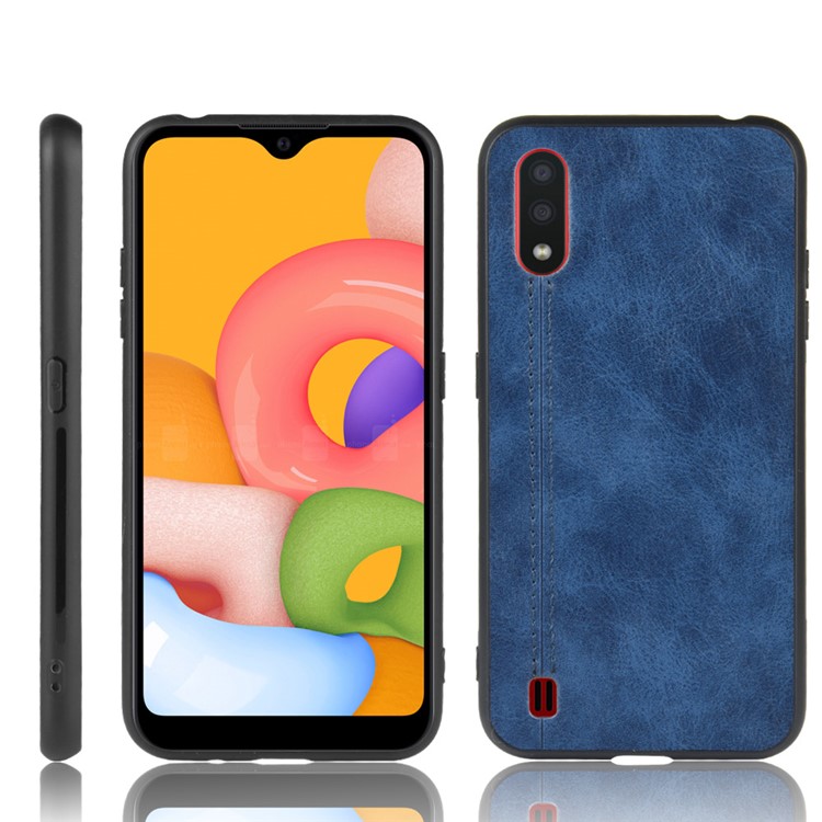 PU Leather Coated PC + TPU Casing for Samsung Galaxy A01 - Blue-1