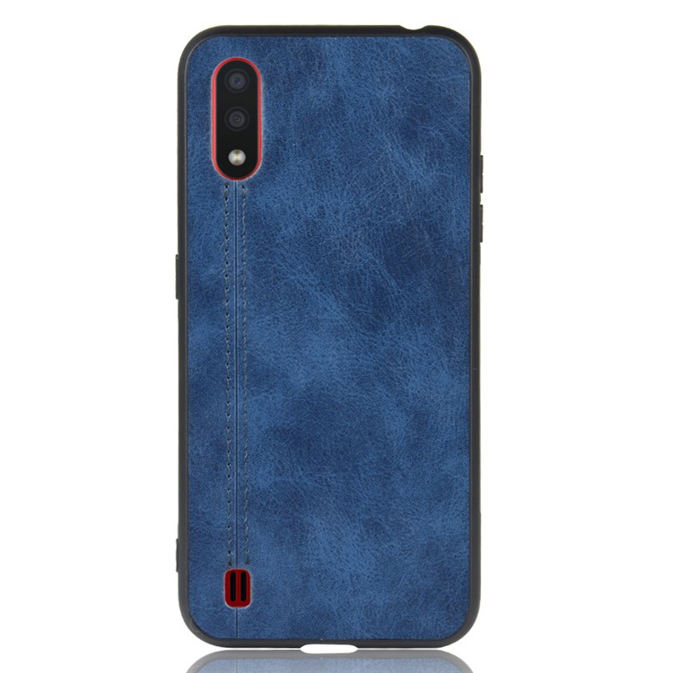 PU Leather Coated PC + TPU Casing for Samsung Galaxy A01 - Blue-3