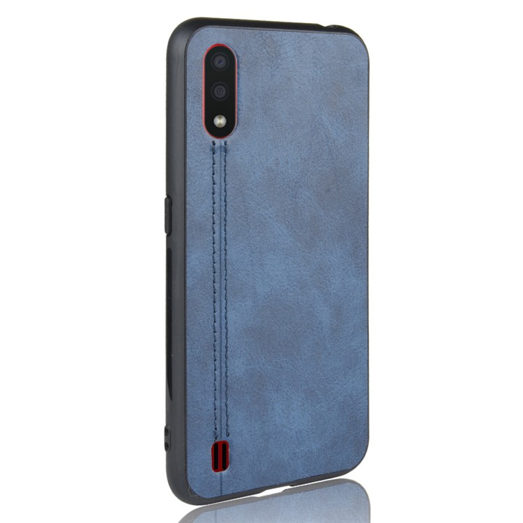 PU Leather Coated PC + TPU Casing for Samsung Galaxy A01 - Blue-4