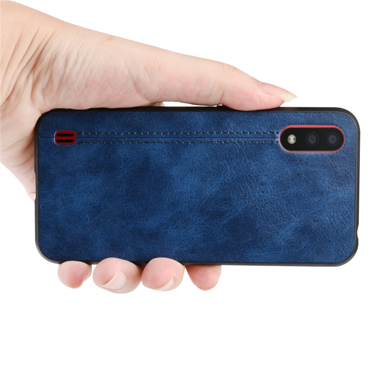 PU Leather Coated PC + TPU Casing for Samsung Galaxy A01 - Blue-6