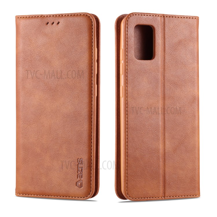 AZNS Retro Style PU Leather Card Holder Stand Phone Case for Samsung Galaxy A51 - Brown-1