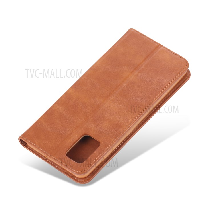 AZNS Retro Style PU Leather Card Holder Stand Phone Case for Samsung Galaxy A51 - Brown-3