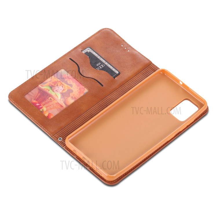 AZNS Retro Style PU Leather Card Holder Stand Phone Case for Samsung Galaxy A51 - Brown-7