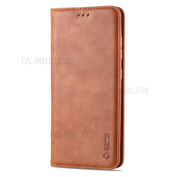 AZNS Retro Style PU Leather Card Holder Stand Phone Case for Samsung Galaxy A51 - Brown-9