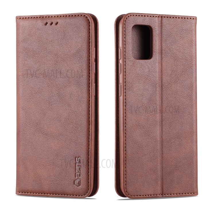 Porte-cartes En Cuir De Style PU Azns Cas De Support Téléphonique Pour Samsung Galaxy A51 - Café-1