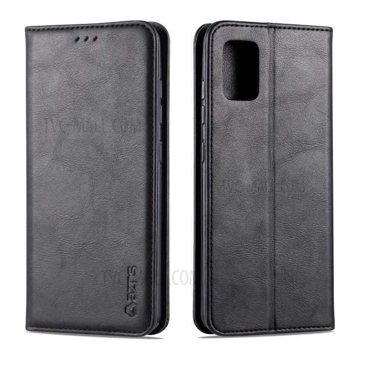 AZNS Retro Style PU Leather Card Holder Stand Phone Case for Samsung Galaxy A51 - Black-1