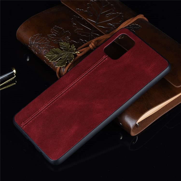 Leather Coated PC + TPU Casing for Samsung Galaxy S20 - Red-7