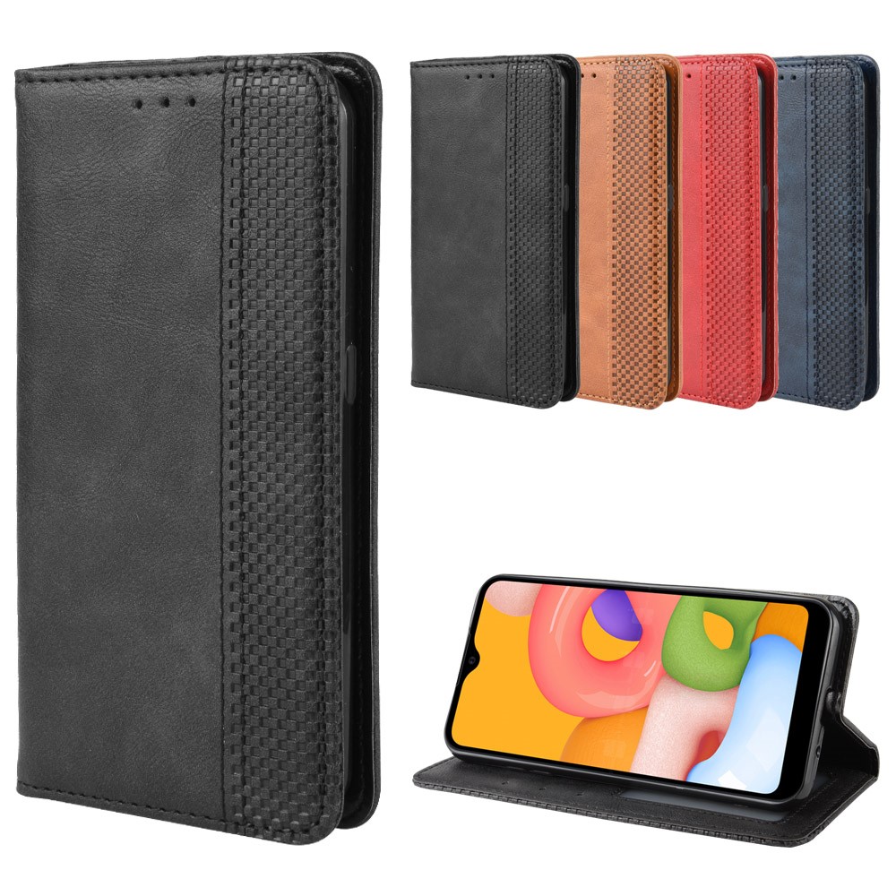 Vintage Style Wallet Leather Stand Case for Samsung Galaxy A01 - Black-10