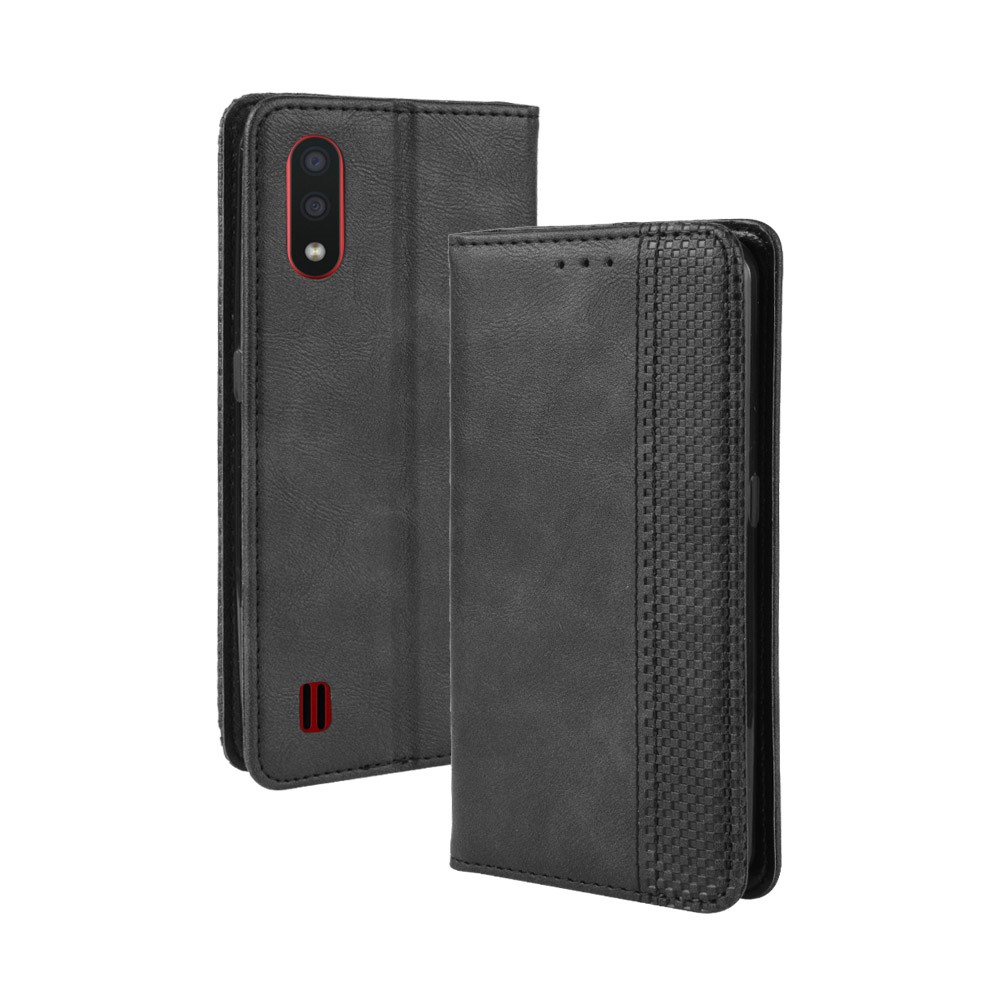 Vintage Style Wallet Leather Stand Case for Samsung Galaxy A01 - Black-2