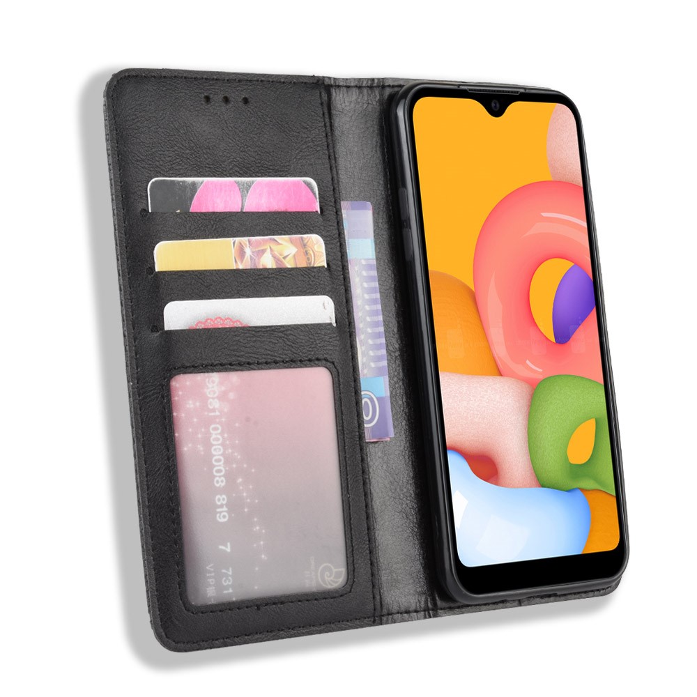 Vintage Style Wallet Leather Stand Case for Samsung Galaxy A01 - Black-5