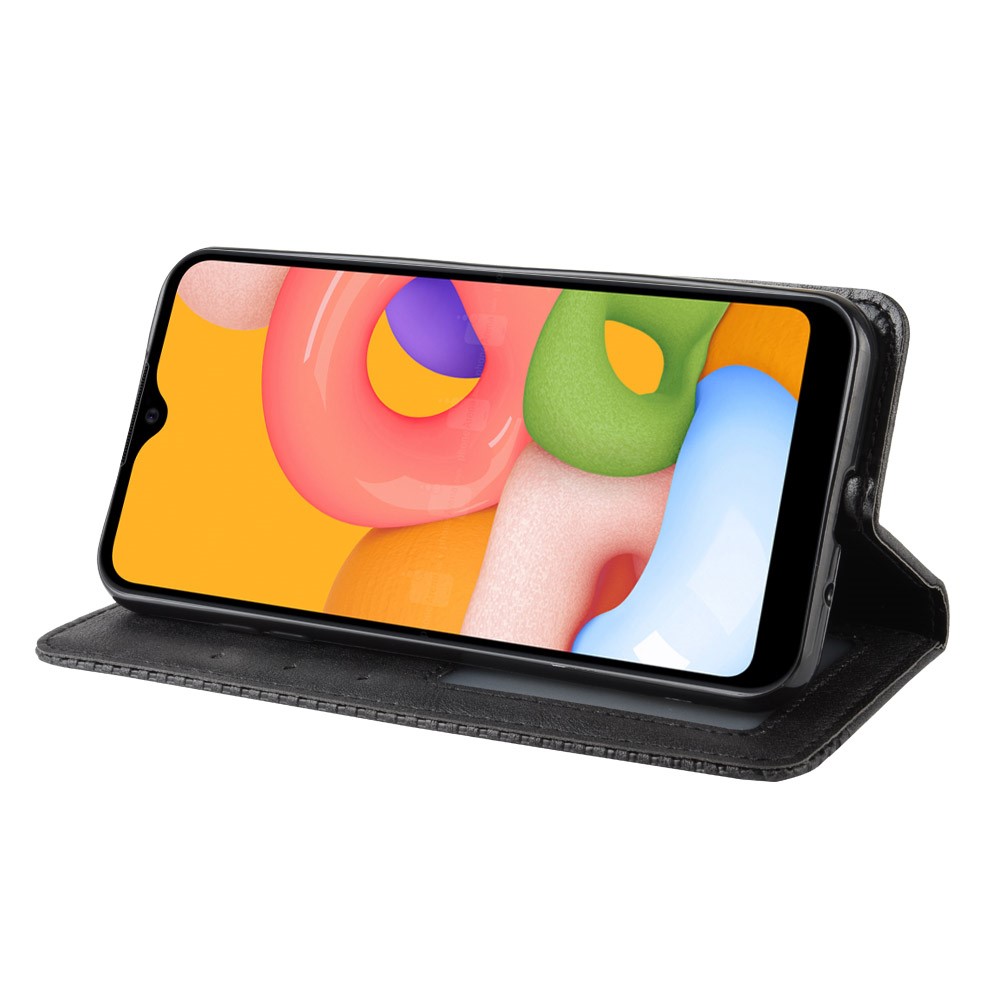 Vintage Style Wallet Leather Stand Case for Samsung Galaxy A01 - Black-6
