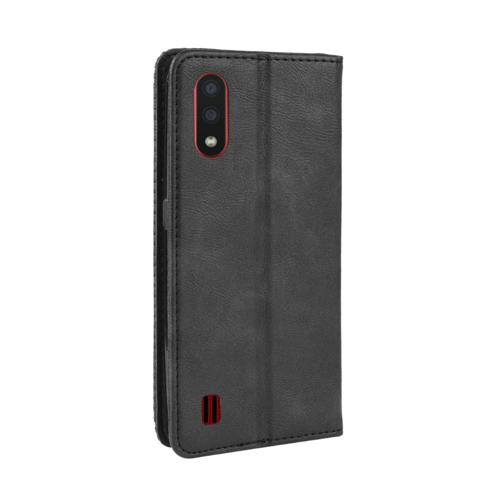 Vintage Style Wallet Leather Stand Case for Samsung Galaxy A01 - Black-7