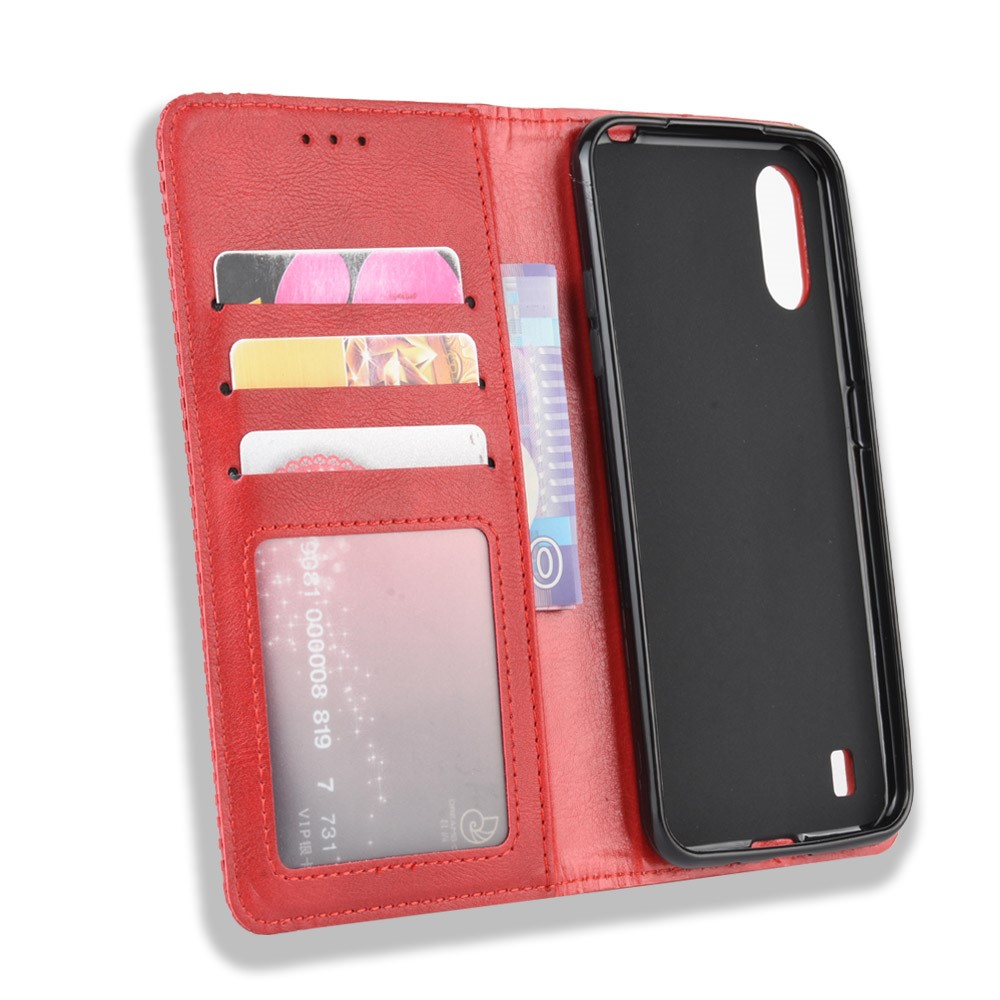 Vintage Style Wallet Leder Stand Hülle Für Samsung Galaxy A01 - Rot-5