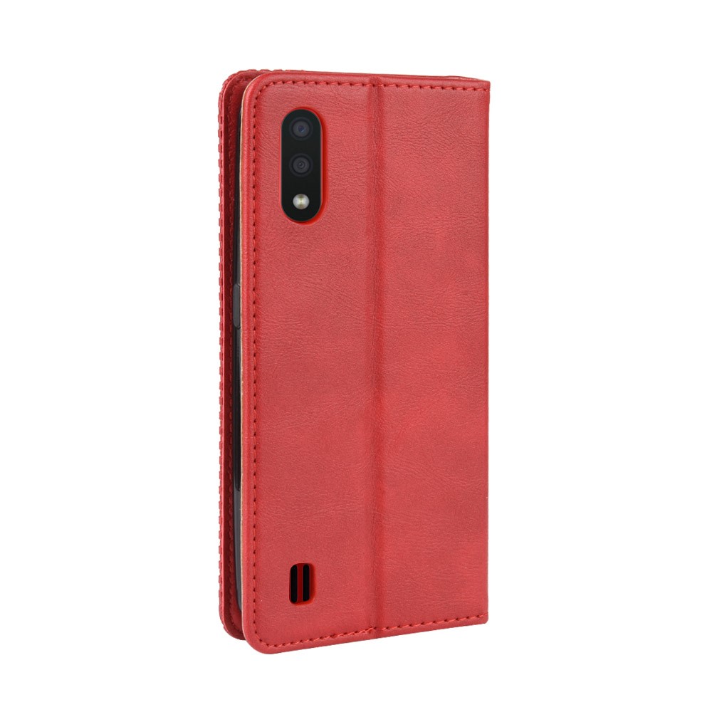 Vintage Style Wallet Leder Stand Hülle Für Samsung Galaxy A01 - Rot-8