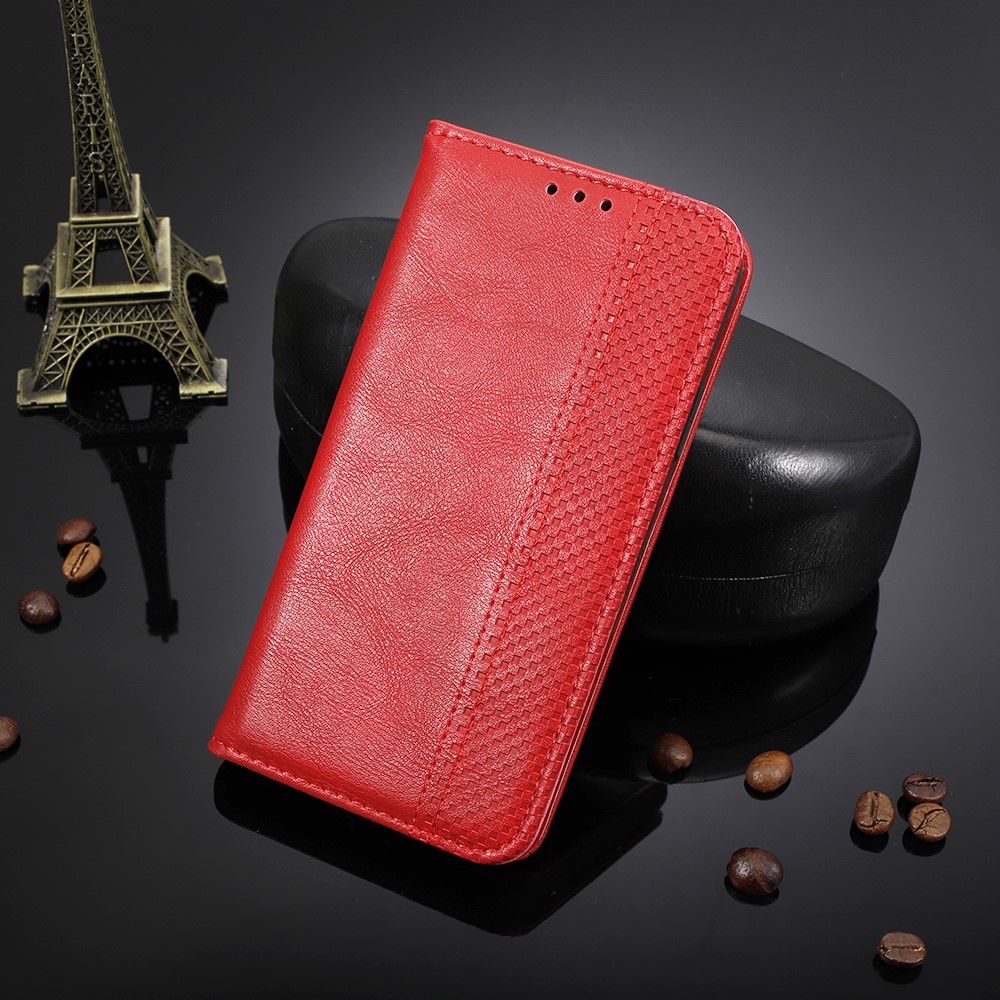 Vintage Style Wallet Leder Stand Hülle Für Samsung Galaxy A01 - Rot-9