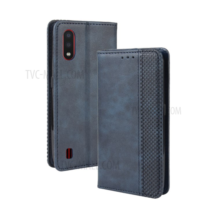 Vintage Style Wallet Leather Stand Case for Samsung Galaxy A01 - Blue-2