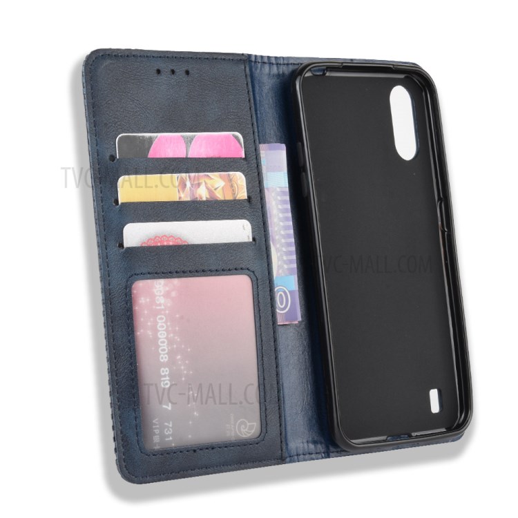 Vintage Style Wallet Leather Stand Case for Samsung Galaxy A01 - Blue-5