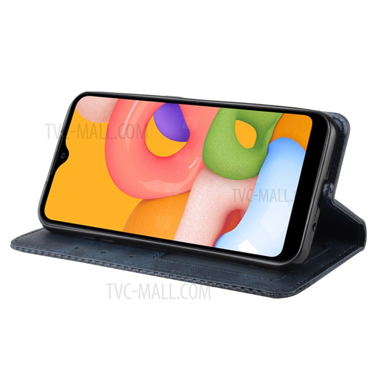 Vintage Style Wallet Leather Stand Case for Samsung Galaxy A01 - Blue-7