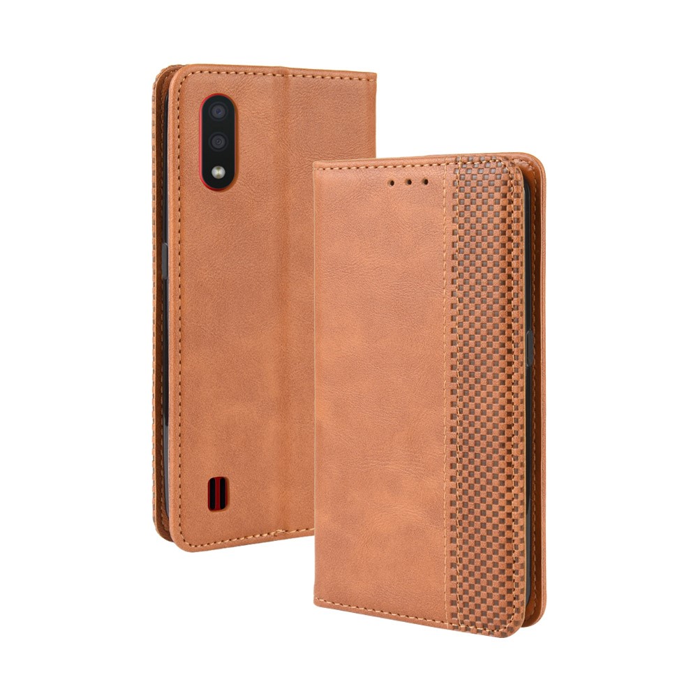 Vintage Style Wallet Leather Stand Case for Samsung Galaxy A01 - Brown-2
