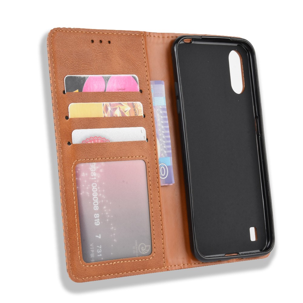 Vintage Style Wallet Leather Stand Case for Samsung Galaxy A01 - Brown-5