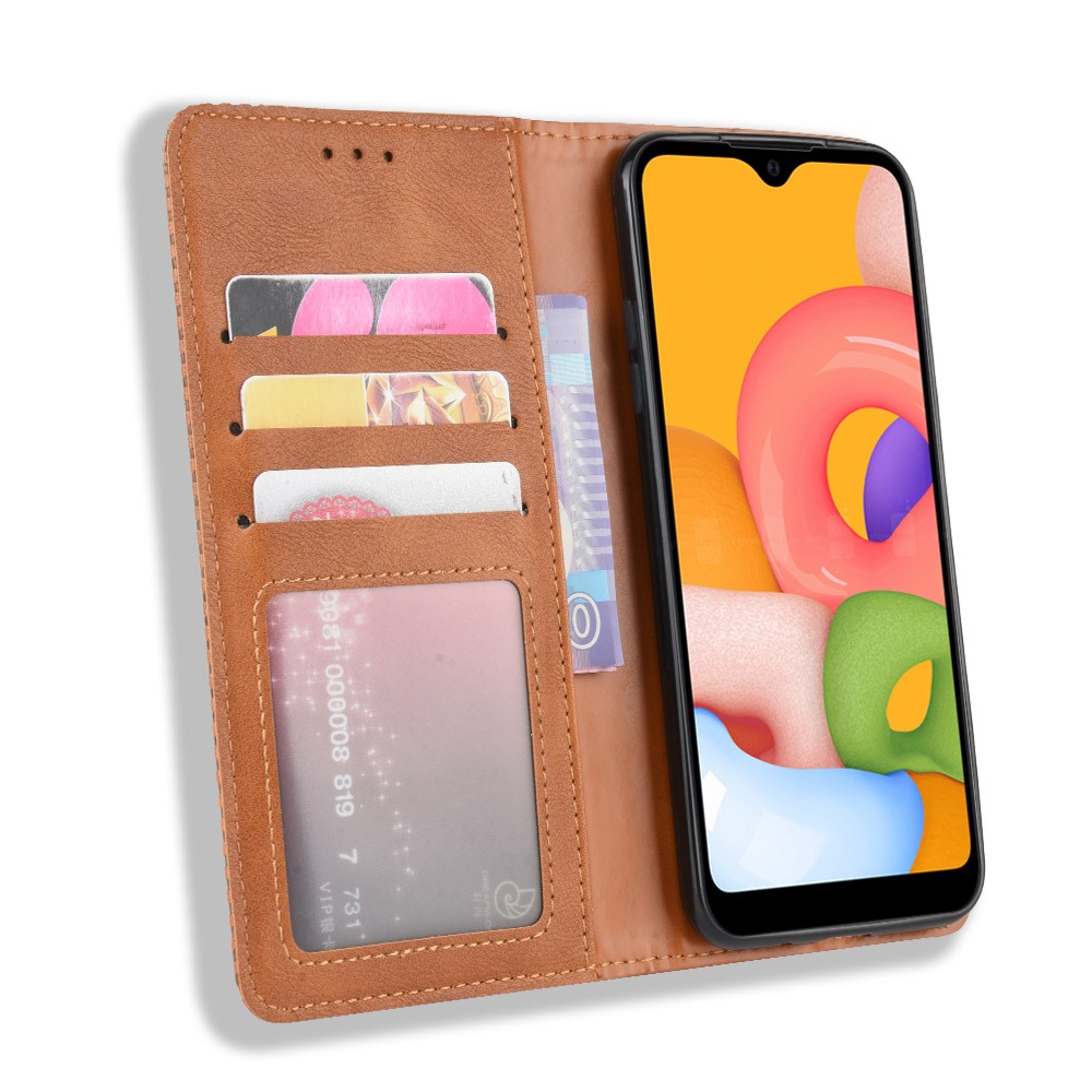 Vintage Style Wallet Leather Stand Case for Samsung Galaxy A01 - Brown-6