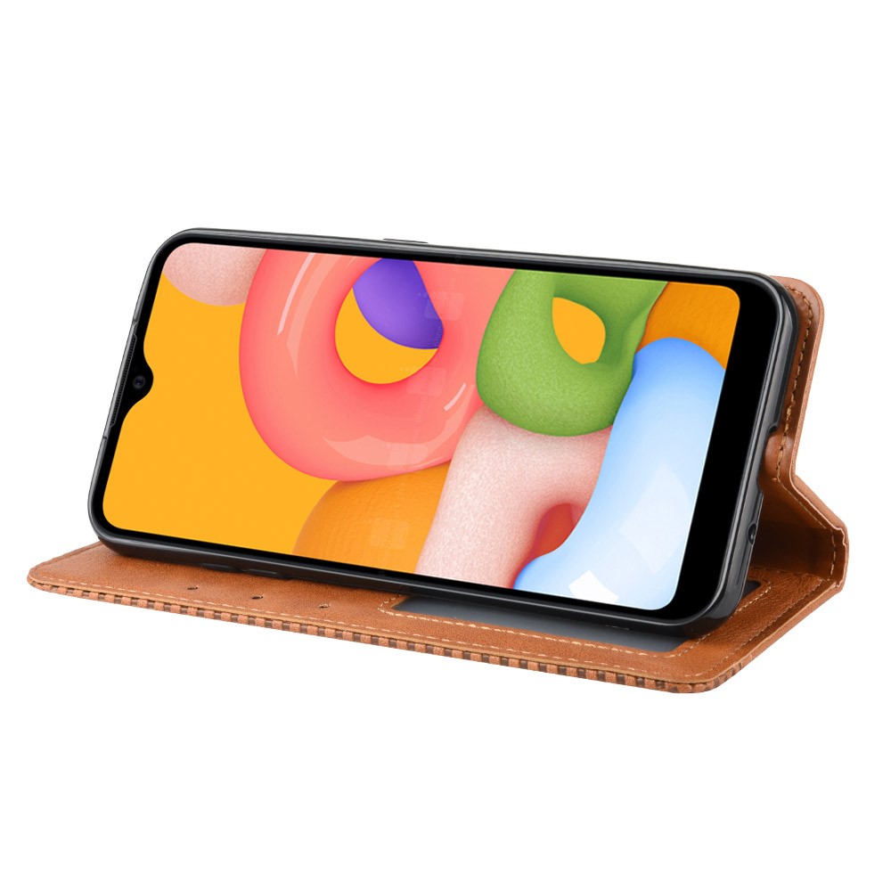 Vintage Style Wallet Leather Stand Case for Samsung Galaxy A01 - Brown-7