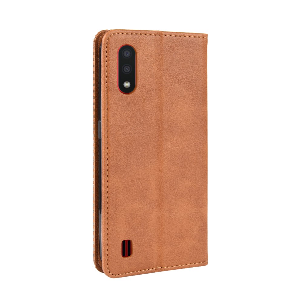 Vintage Style Wallet Leather Stand Case for Samsung Galaxy A01 - Brown-8