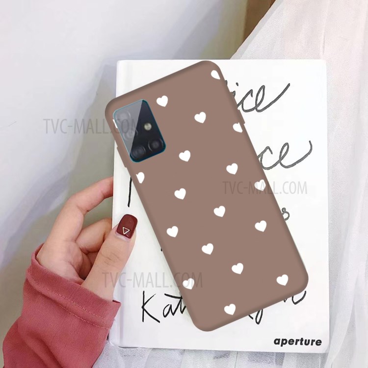 Small Love Hearts Pattern Printing Matte TPU Back Case for Samsung Galaxy A51 - Khaki-3